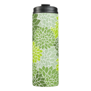Dahlia Flowers, Pattern Of Flowers, Green Dahlia Thermal Tumbler