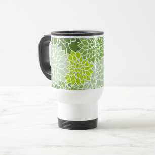 Dahlia Flowers, Pattern Of Flowers, Green Dahlia Travel Mug