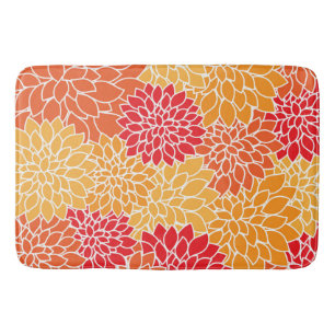 Dahlia Flowers, Pattern Of Flowers, Orange Dahlia Bath Mat