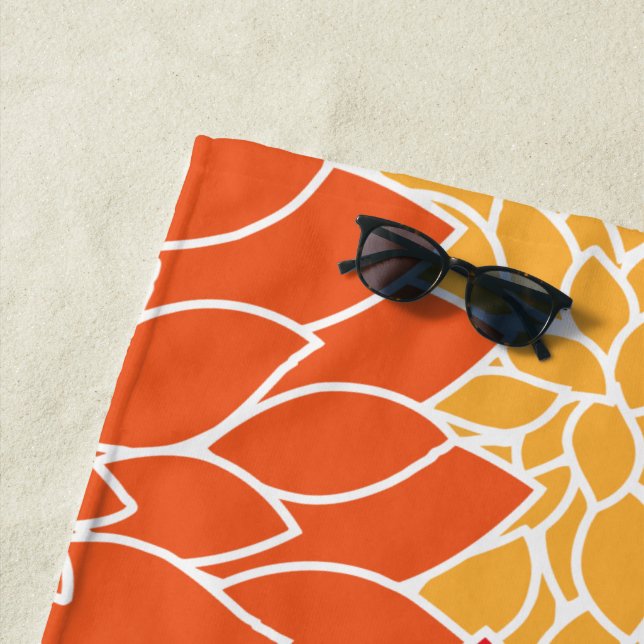Dahlia Flowers, Pattern Of Flowers, Orange Dahlia Beach Towel (In Situ)