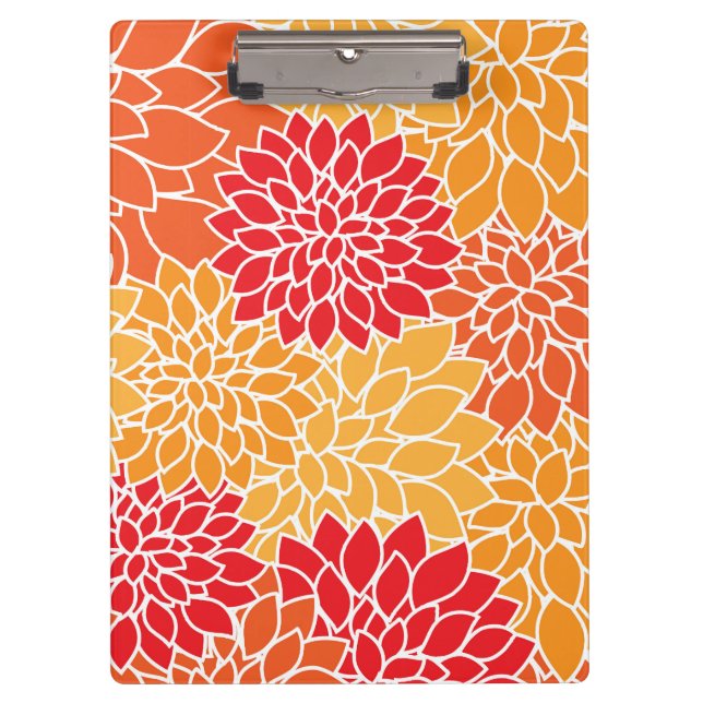 Dahlia Flowers, Pattern Of Flowers, Orange Dahlia Clipboard (Front)