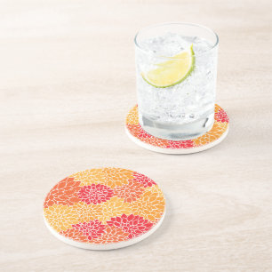 Dahlia Flowers, Pattern Of Flowers, Orange Dahlia Coaster