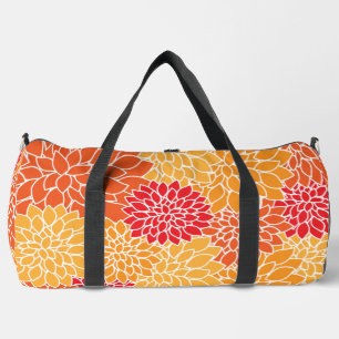 Dahlia Flowers, Pattern Of Flowers, Orange Dahlia Duffle Bag