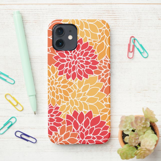 Dahlia Flowers, Pattern Of Flowers, Orange Dahlia iPhone Case (On Desk)