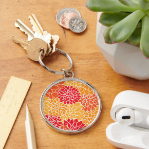 Dahlia Flowers, Pattern Of Flowers, Orange Dahlia Key Ring