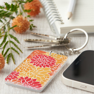 Dahlia Flowers, Pattern Of Flowers, Orange Dahlia Key Ring