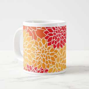 Dahlia Flowers, Pattern Of Flowers, Orange Dahlia Large Coffee Mug