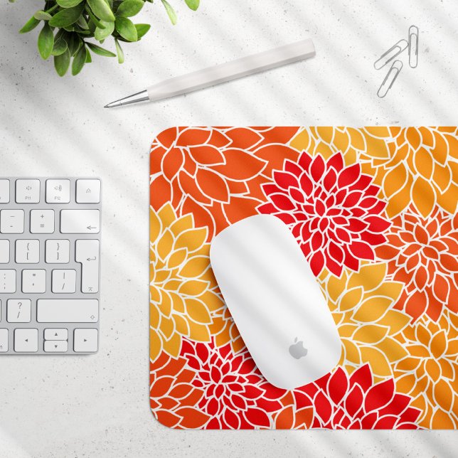 Dahlia Flowers, Pattern Of Flowers, Orange Dahlia Mouse Mat (Creator Uploaded)