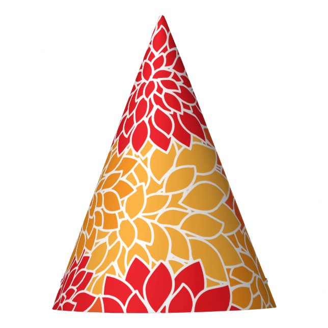 Dahlia Flowers, Pattern Of Flowers, Orange Dahlia Party Hat (Front)