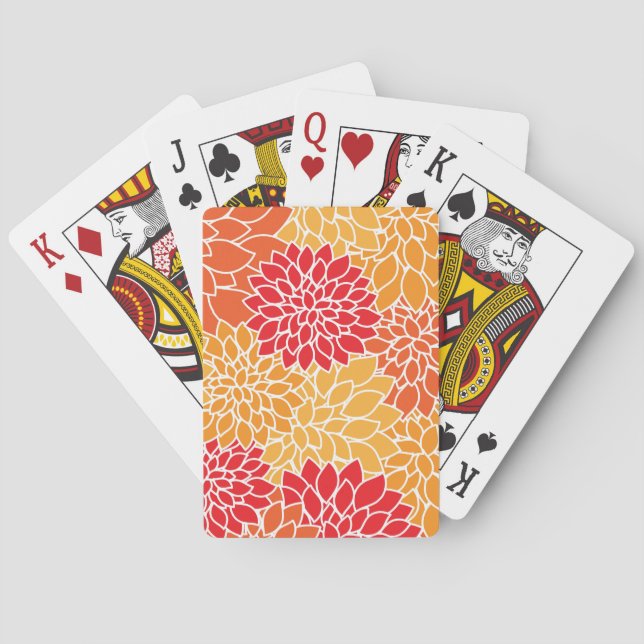 Dahlia Flowers, Pattern Of Flowers, Orange Dahlia Playing Cards (Back)