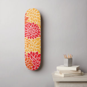 Dahlia Flowers, Pattern Of Flowers, Orange Dahlia Skateboard