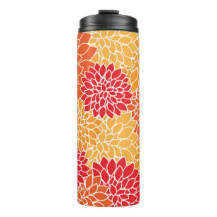Dahlia Flowers, Pattern Of Flowers, Orange Dahlia Thermal Tumbler