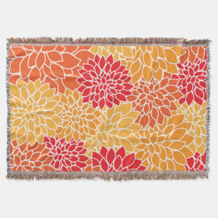 Dahlia Flowers, Pattern Of Flowers, Orange Dahlia Throw Blanket