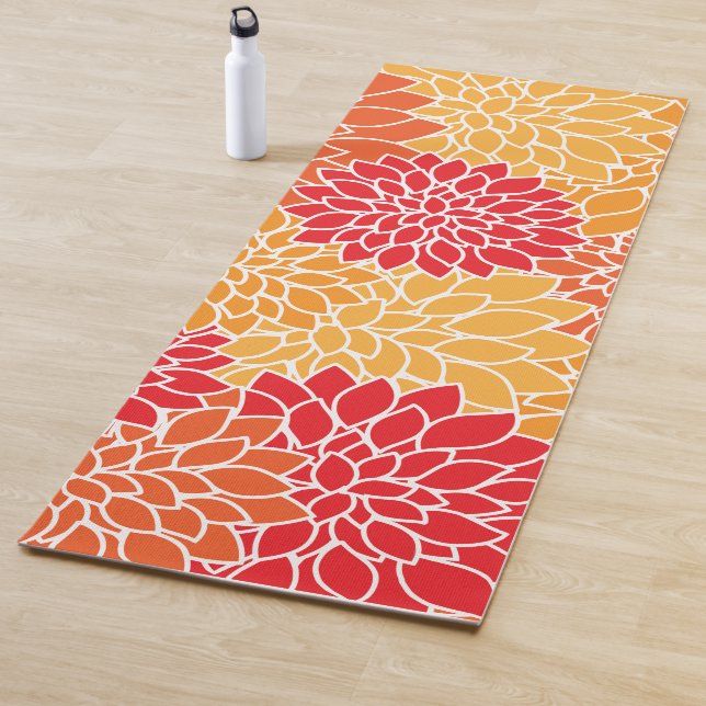 Dahlia Flowers, Pattern Of Flowers, Orange Dahlia Yoga Mat (In Situ)