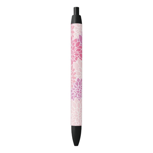 Dahlia Flowers, Pattern Of Flowers, Pink Dahlia Black Ink Pen (Front Vertical)