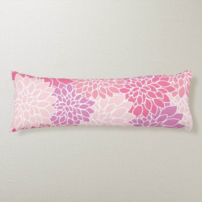 Dahlia Flowers, Pattern Of Flowers, Pink Dahlia Body Cushion (Front)