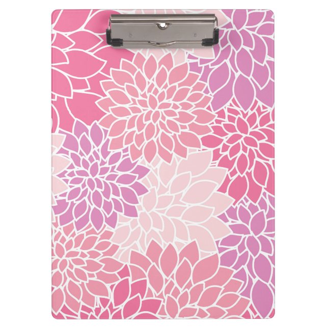 Dahlia Flowers, Pattern Of Flowers, Pink Dahlia Clipboard (Front)