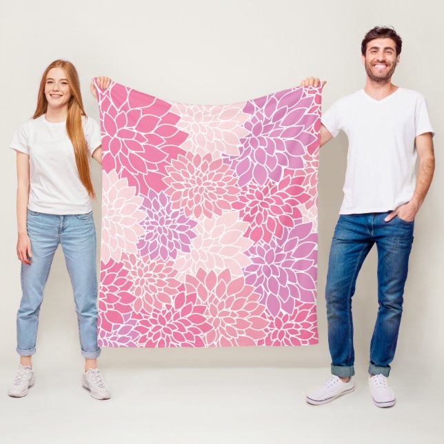 Dahlia Flowers, Pattern Of Flowers, Pink Dahlia Fleece Blanket (In Situ)