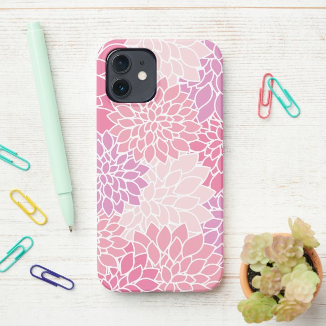 Dahlia Flowers, Pattern Of Flowers, Pink Dahlia iPhone Case (On Desk)