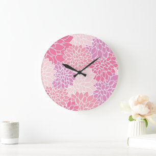 Dahlia Flowers, Pattern Of Flowers, Pink Dahlia Large Clock