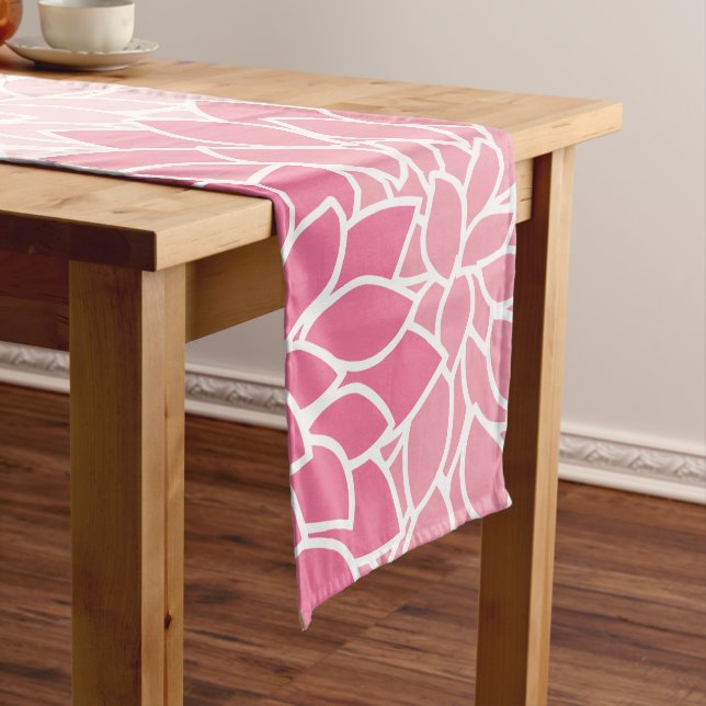 Dahlia Flowers, Pattern Of Flowers, Pink Dahlia Medium Table Runner (In Situ)