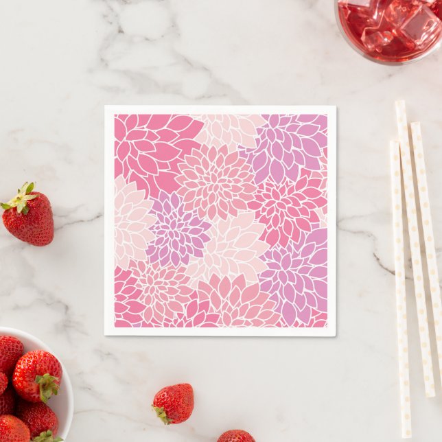 Dahlia Flowers, Pattern Of Flowers, Pink Dahlia Napkin (Insitu)