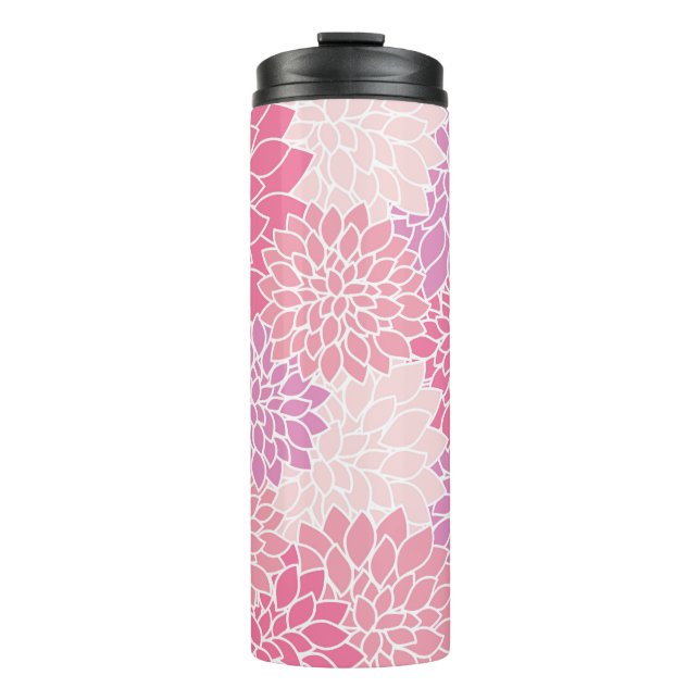 Dahlia Flowers, Pattern Of Flowers, Pink Dahlia Thermal Tumbler (Front)