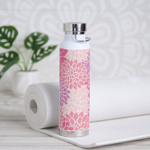 Dahlia Flowers, Pattern Of Flowers, Pink Dahlia Water Bottle