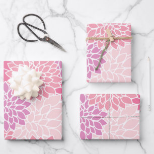 Dahlia Flowers, Pattern Of Flowers, Pink Dahlia Wrapping Paper Sheet