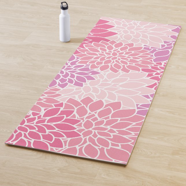 Dahlia Flowers, Pattern Of Flowers, Pink Dahlia Yoga Mat (In Situ)