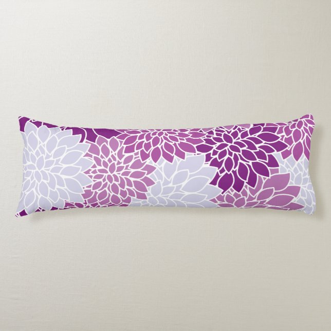 Dahlia Flowers, Pattern Of Flowers, Purple Dahlia Body Cushion (Front)
