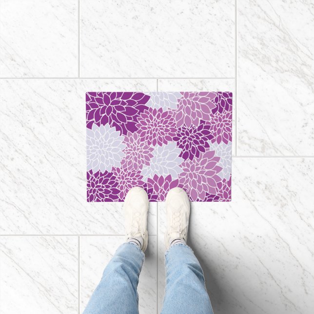 Dahlia Flowers, Pattern Of Flowers, Purple Dahlia Doormat (Indoor)