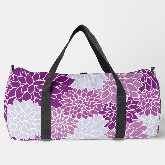 Dahlia Flowers, Pattern Of Flowers, Purple Dahlia Duffle Bag (Front)