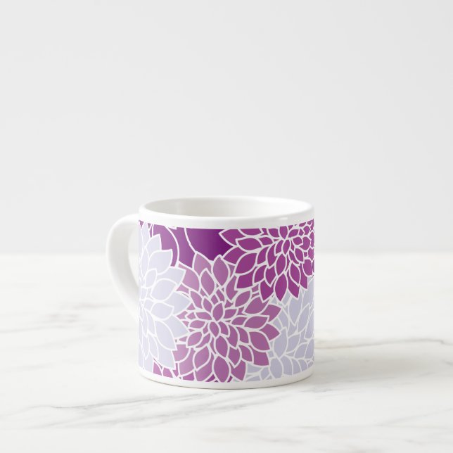 Dahlia Flowers, Pattern Of Flowers, Purple Dahlia Espresso Cup (Front Left)