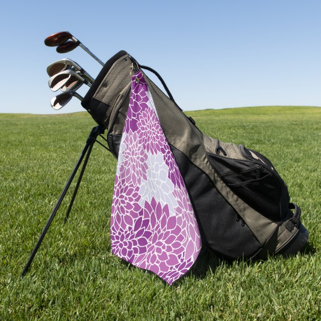 Dahlia Flowers, Pattern Of Flowers, Purple Dahlia Golf Towel (Green)