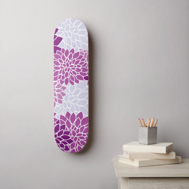 Dahlia Flowers, Pattern Of Flowers, Purple Dahlia Skateboard (Wall Art)