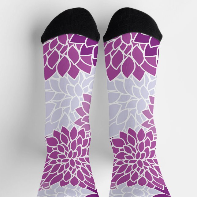 Dahlia Flowers, Pattern Of Flowers, Purple Dahlia Socks (Top)