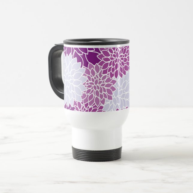 Dahlia Flowers, Pattern Of Flowers, Purple Dahlia Travel Mug (Front Left)