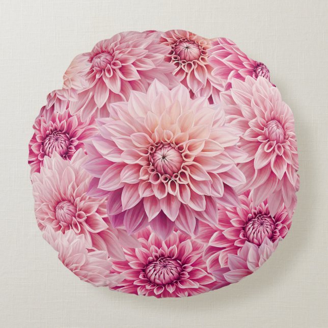Dahlia Flowers Round Pillow (Front)