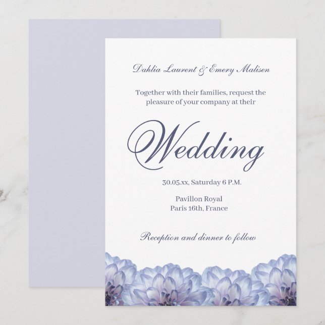 Dahlia Flowers White Lilac Elegant Floral Wedding Invitation (Front/Back)