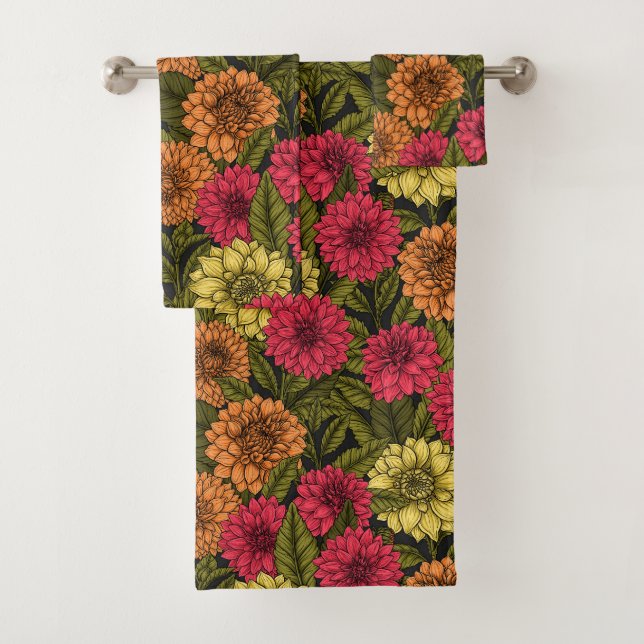 Dahlia garden bath towel set (Insitu)