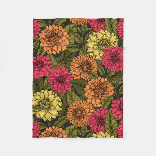 Dahlia garden fleece blanket (Front)