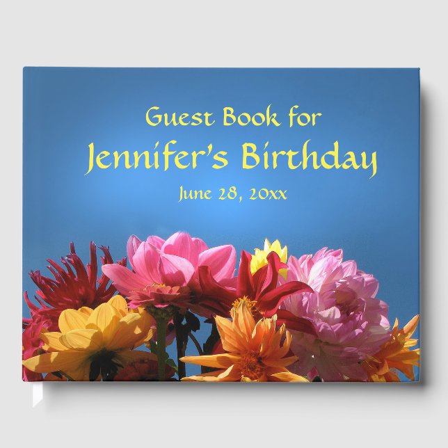 Dahlia Garden Flowers Birthday Party Guest Book (Front)