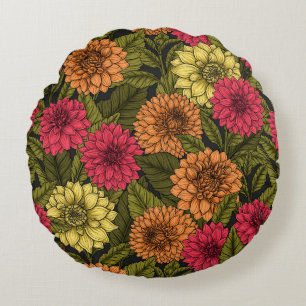 Dahlia garden round cushion