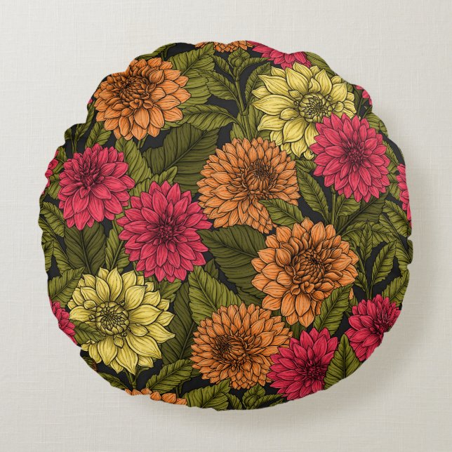 Dahlia garden round cushion (Front)