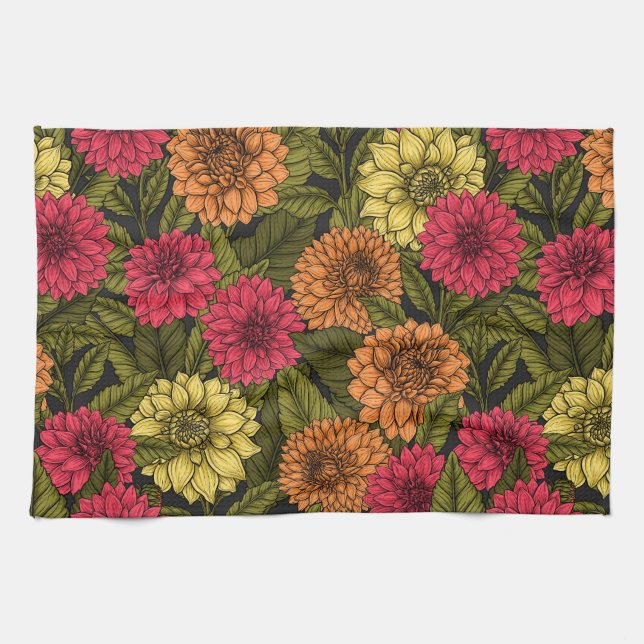 Dahlia garden tea towel (Horizontal)