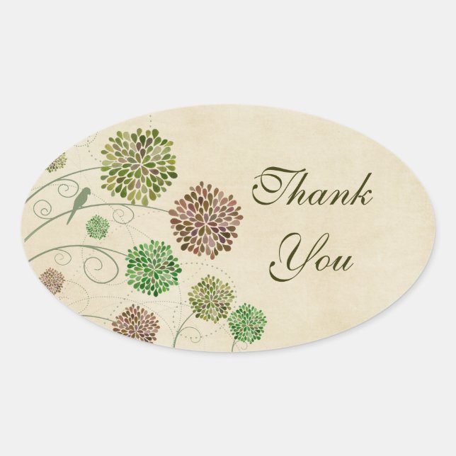 Dahlia Garden Wedding Thank You Oval Sticker (Front)