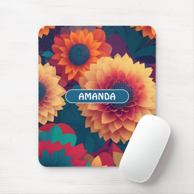 Dahlia Geometric Colourful Personalised Pattern Mouse Mat (With Mouse)