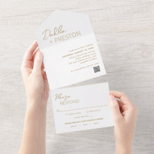Dahlia Gold Contemporary Modern Wedding All In One Invitation