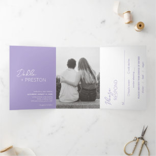 Dahlia Lavender Contemporary Modern Wedding Tri-Fold Invitation